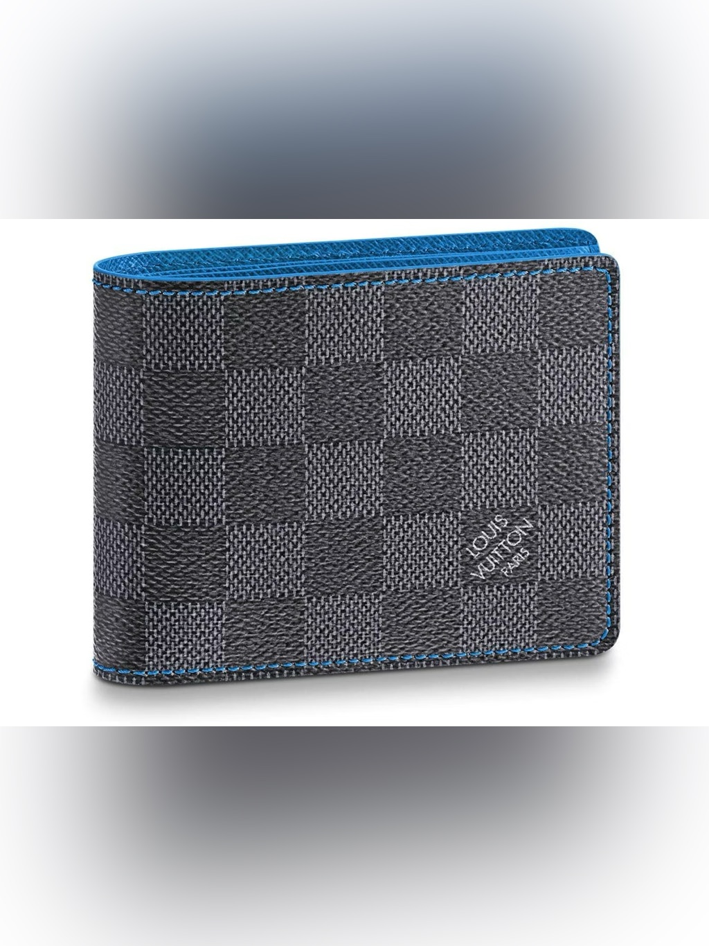 Louis Vuitton Gray Damier Canvas Money Clip With Blue Trim - Limited Edition